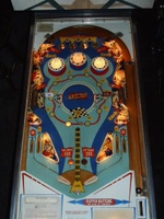 Image # 14995: Snow Derby Illuminated Playfield 
(The stationary post between the flippers is not original to this game.)