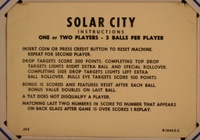 Image # 55158: Solar City Sample Game - Instruction Card - 5 Balls 
(Serial number 01012 S.)
