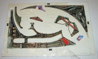Image # 70458: Space Invaders Original Artwork Painting 
(This was done to print plastics using a 4-color process.This was the first industry use of 4-color printing for plastics.Artist is Paul Faris.Acrylic on illustration board.Dimensions: artwork is the same size as the production pieces.)
