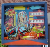 Image # 53713: Space Walk Unbranded Backglass 
(Note that this backglass (source unknown) lacks the GOTTLIEB name and trademark but appears otherwise identical.)