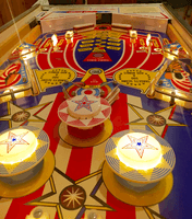 Image # 74917: Spirit of 76 Sample Game - Illuminated Playfield - Downfield View 
(Serial number 01267 S.)