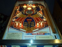 Image # 11322: Spirit of 76 Illuminated Playfield 
(The 5x center insert is not correct for this game; it should be a blank white insert for a 'Double Bonus'.)