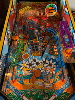Image # 79595: Adventures of Rocky and Bullwinkle and Friends Illuminated Playfield 
(This is a black cabinet game. We have no information on the originality of the yellow color of the armor.)