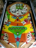 Image # 59102: Big Ben Playfield - Plastics Removed 
(The posts shown here guarding the outlanes are after-factory placements.)