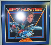 Image # 71178: Spy Hunter Original Backglass Artwork 
(Artist is Tony Ramunni. Watercolor on posterboard.Dimensions 25 1/2 inches by 26 1/2 inches. Metal frame is 29 by 31 inches.)