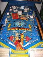 Image # 32344: Star Gazer Playfield 
(Instruction and score cards are reproductions. Serial number 732.)