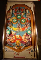 Image # 51281: Star-Jet Early Production Playfield 
(The five green bumper caps are not original to this game. Serial number JS1007.)