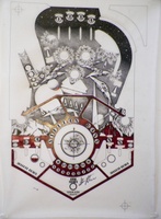 Image # 70920: Stellar Wars Original Playfield Artwork 
(Artist is Constantino Mitchell.Ink and Rubylith marker on Mylar film.Dimensions 31 inches by 44 inches.)