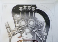 Image # 70921: Stellar Wars Original Playfield Artwork 
(Artist is Constantino Mitchell.Ink and Rubylith marker on Mylar film.Dimensions 31 inches by 44 inches.)