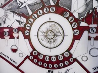 Image # 70924: Stellar Wars Original Playfield Artwork 
(Artist is Constantino Mitchell.Ink and Rubylith marker on Mylar film.Dimensions 31 inches by 44 inches.)