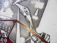 Image # 70925: Stellar Wars Original Playfield Artwork 
(Artist is Constantino Mitchell.Ink and Rubylith marker on Mylar film.Dimensions 31 inches by 44 inches.)