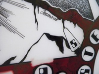Image # 70926: Stellar Wars Original Playfield Artwork 
(Artist is Constantino Mitchell.Ink and Rubylith marker on Mylar film.Dimensions 31 inches by 44 inches.)