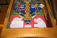 Image # 39674: Super Jumbo Lower Playfield 
(The red paper on the apron is likely reproduction, but we do not know what paper the manufacturer provided for this game.)