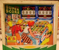 Image # 40160: Super Score Sample Game - Backglass 
(The serial number is either 0064 S or 0084 S.)