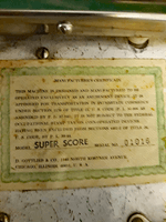 Image # 74335: Super Score Sample Game - Serial Number 
(The cabinet shows serial number 01016 S.)