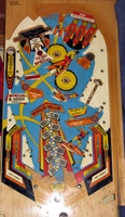 Image # 38147: Super Spin Stripped Playfield 
(Several bonus value inserts have been touched up with white paint.)