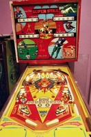 Image # 23481: Super Star Cabinet - Front View 
(The black playfield rubbers used here do not match the game in the flyer.)