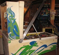 Image # 59762: Surfing Cabinet - Left 
(One of the pop bumper caps is not original to this game. Serial number 0383.)