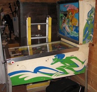 Image # 59763: Surfing Cabinet - Right 
(One of the pop bumper caps is not original to this game. Serial number 0383.)