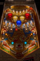 Image # 49005: Sweet Hearts Illuminated Playfield 
(Colored bulbs were used inside the red and blue pop bumpers.)