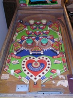 Image # 16838: Sweetheart Playfield 
(The post between the flippers is not original to this game.)