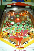 Image # 48242: Swing-Along Playfield 
(The upper playfield left and right standup targets and the post between the flippers are not original to this game.)