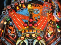 Image # 32697: Swords of Fury Prototype - Illuminated Lower Playfield 
(Serial number X150006.)