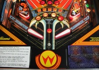 Image # 32698: Swords of Fury Prototype - Illuminated Lower Playfield 
(Serial number X150006.)