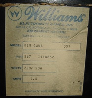 Image # 42352: Big Guns Manufacturer Sticker 
(Serial Number 557 I118852.)