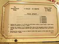 Image # 76822: Ten Spot Instructions and Score Card 
(Serial number 58307.)