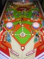 Image # 35788: Big Hit Playfield - White Version 
(In this version, the area between the lower flippers and the upper flipper swipes are painted white from the factory.)