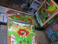 Image # 35791: Big Hit Two Playfield Versions 
(The standard playfield is in the foreground. The 'white' version playfield is in the background.)