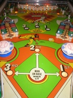 Image # 35790: Big Hit Middle Playfield - White Version 
(In this version, the area between the lower flippers and the upper flipper swipes are painted white from the factory.)