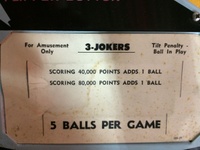 Image # 61156: 3 Jokers Score Card - 5 Ball 
(Cabinet serial number 81346.)