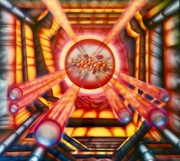 Image # 68902: Thunderball Original Backglass Artwork (Thunderball II) 
(Artist is Constantino MitchellAcrylic paint on illustration boardDimensions 30 inches by 30 inches.Image shows reflection of photographer.)