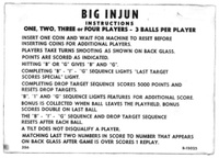 Image # 41549: Big Indian Sample Game - Instruction Card - 3 Ball 
(From the game with serial number 1026 S.)