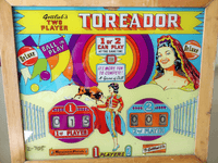 Image # 81420: Toreador Backglass 
(Serial number B06076T.)