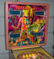 Image # 53425: Totem Sample Game Illuminated Backglass 
(This backglass was identified to us as New Old Stock. Serial number 01415 S.)