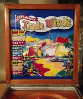 Image # 55311: Trade Winds Modified Backglass 
(This taller backbox required a taller backglass, and a band of blue silkscreening was added to the top and bottom of the glass.)