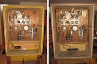 Image # 62880: Trade Winds Inside Backbox Comparison 
(The shorter backbox is on the left. The taller one is on the right and has an after-factory placement of a white chime box and a relay.)