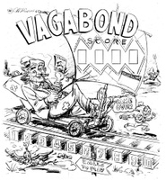 Image # 54940: Vagabond Backglass Preliminary Sketch 
(Artist is unknown.Blueprint reproduction of original pencil sketch.Dimensions: actual backglass size. From Steve Kordek Collection.)