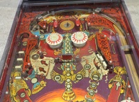 Image # 66987: Viking Upper Playfield 
(The spinning target is not original to this game. The manufacturer used white rubbers, not black as seen here.)