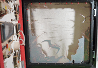 Image # 74215: Volcano Outer Backglass Only 
(A white towel has been draped over the front of the glass.)