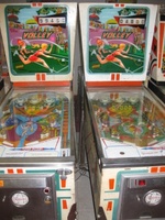 Image # 60418: Volley Sample and Production Games 
(The Sample game on the left has serial number 01016 S. Two checkered yellow drop targets look like replacements.)