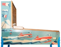 Image # 77430: Wisconsin Cabinet - Left - Rolldown Version 
(The manufacturer produced this game with a wood console base but an owner replaced it with the legs shown here. Serial number 3392.)