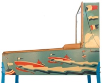 Image # 77431: Wisconsin Cabinet - Right - Rolldown Version 
(The manufacturer produced this game with a wood console base but an owner replaced it with the legs shown here. Serial number 3392.)