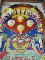 Image # 16021: World Beauties Upper Playfield 
(The four red ball guides and the four yellow ball guides have switched positions on this game.)