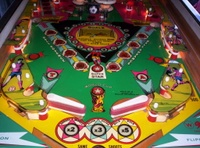 Image # 33318: World Cup Lower Playfield 
(The spinning target artwork at center playfield is not original to this game.)