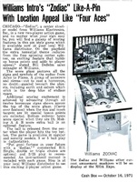 Image # 71977: Zodiac Cash Box New Game Announcement 
(Cash Box, Oct-16-1971, page 16 MOA section)