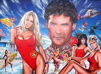 Image # 25592: Baywatch Original Painting For Production Backglass 
(Artist is Markus Rothkranz.Acrylic paint on canvas board.Dimensions 40 inches by 30 1/2 inches.)